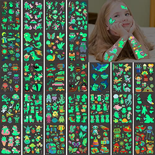 Give Aways Kindergeburtstag Mitgebsel, 30 Blätt Leuchttattoos Kinder Set, Kindertattoos Hautfreundlich Kleinigkeiten für Kinder, Kindertag Geschenk, Einschulung Geschenke Schultüte Füllung
