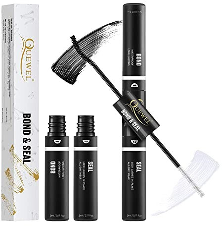 QUEWEL Wimpern Kleber und Schuzter für Einzelne Wimpern, Wimpern Einzeln Lash Bond und Seal DIY Wimpern Extensions Glue Schutzanstrich Wasserfest Schnellstrocknend 72 Stunden Halt