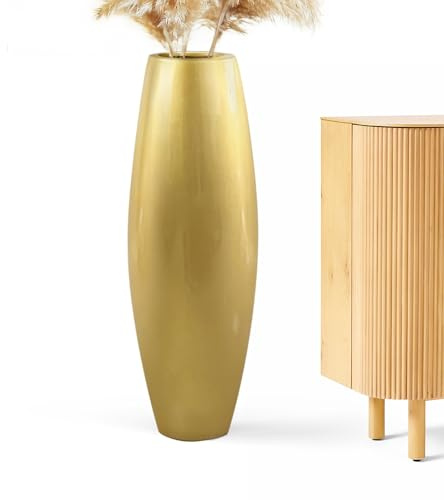 Vaso da pavimento alto, alto 90 cm, vaso grande da pavimento, robusto vaso alto per decorazione, resina oro