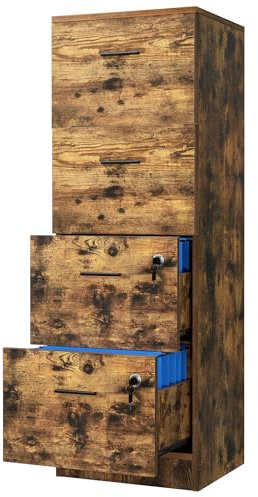 YITAHOME Aktenschrank mit 4 Schubladen, Büroschrank Abschließbar,130,7 cm tiefer Vertikaler Aktenschrank für Aktenordner in A4-Größe, Schubladenschrank für Zuhause und Büro (braun)