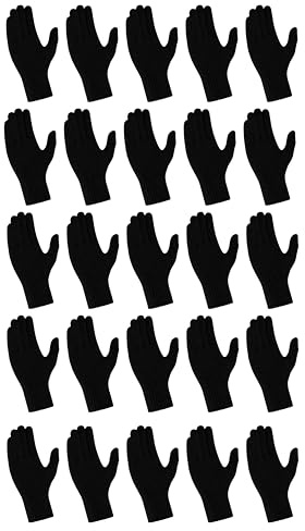 25 Pack Winter Gloves, Unisex Thermal Magic Glove Thick Knit Brushed Interior Bulk Bundle (Black)
