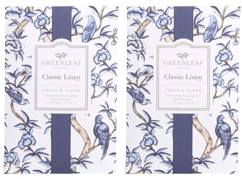 GREENLEAF - 2 pack of Classic Linen - Large Scented Sachet Bag, Drawer Fragrance Wardrobe Air Room Freshener for Living Room Bedroom Bathroom Laundry Basket Radiator or Car - Fresh & Clean