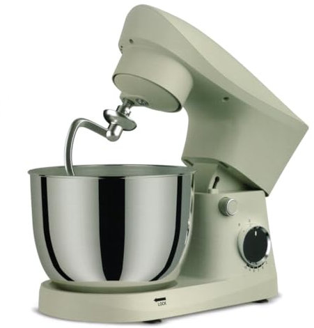 Impastatrice Planetaria Potenza 1500W Ciotola 5 Litri Frusta Filo Piatta Gancio Dieci Velocità Funzione Turbo Beige Braccio Inclinabile Interruttore Sicurezza Piedini Gomma Antiscivolo Acciaio Inox