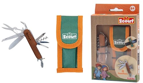 Simba Scout Taschenmesser mit 11 Werkzeugen – Multifunktionsmesser mit Holzgriffen, 9 cm geschlossen, Klinge 6 cm, inklusive Tasche mit Gürtelschlaufe, Outdoor-Werkzeug für Kinder ab 8 Jahren