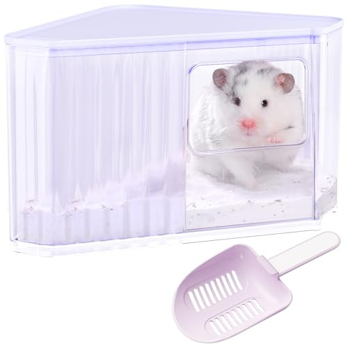 mini&moe Hamster Sand Bath Container - Small Animal Bathroom Shower Room Large Space Corner Digging Box with Cleaning Scoop Rat Dust Bath House for Guinea Pig, Hedgehog, Gerbil