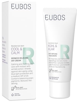 EUBOS | KÜHL & KLAR | ANTI-RÖTUNG TAGESCREME LSF 50+ – Vegane Tagespflege bei Rosacea & Couperose | Mit Grünpigmenten & Phyto-Komplex | Beruhigt gerötete Haut | UV-Schutz & Zellschutz | 40ml