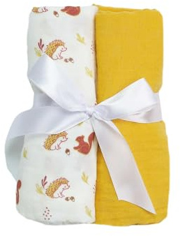 Trois Kilos Sept - Set di 2 panni in mussola 100% cotone - Facile da pulire - Multiuso: peluche, cambio, coperta leggera - 70 x 70 cm - motivo foresta