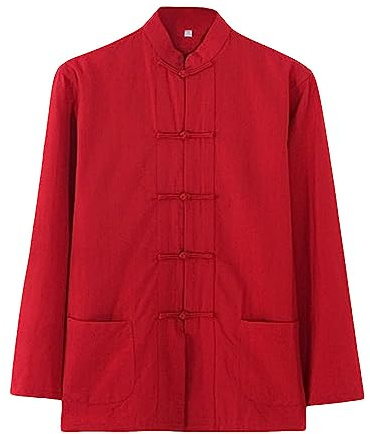 A ALFEEL Men's Long Sleeve Kung Fu Shirt – Traditional Cotton Tang Suit Jacket with Frog Buttons and Mandarin Collar