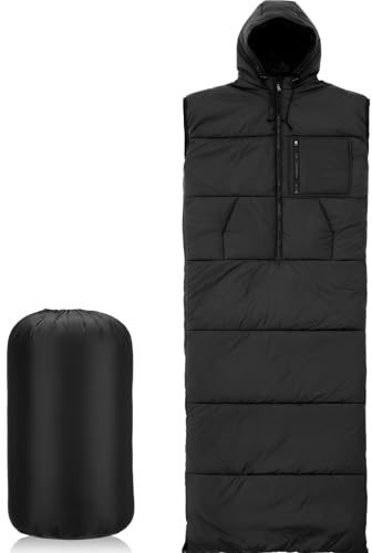 Macarrie Winter Wearable Sleeping Bag for Adults with Hood 74 Inch Long 0 Degree Cold Weather Insulated Weather Sleeping Bag for Extreme Cold Camping Hiking Stadium