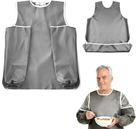 Adult Bibs for Women Men, Bibs For Adult with Sleeves, Waterproof & Adjustable Bib for Eating Machine Washable Clothing Protectors for Seniors Elderly