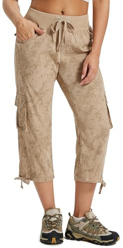 JINSHI Pantalones Cargo Mujer Verano 3/4 Capri Pantalón Casual Ligero Pantalones de Senderismo Deportivos Multi-Bolsillos