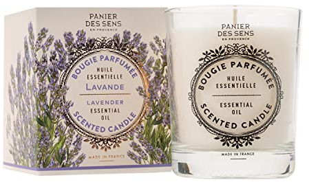 Panier des Sens - Duftkerze Lavendel Entspannend - Kerzen Aromatherapie - Deko-Kerze im Glas - Blumenduft - Natürliche und langlebige Kerze Made in France - pflanzliches Wachs - 180g