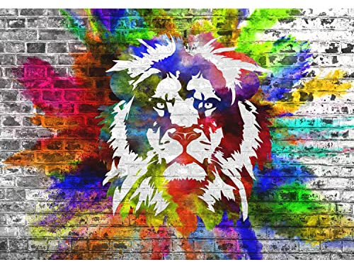 Runa Art Fototapete Löwe Graffiti 352 x 250 cm Vlies Tapeten XXL Moderne Wandtapete Wohnzimmer Schlafzimmer Bunt 9164011c