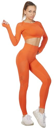 Jamron Donna Set di Abbigliamento Yoga Top Corto+Ghette 2 Pezzi Tuta Sportiva Palestra Fitness Activewear Arancia SN05405 M