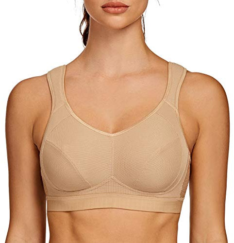 AGONVIN Sports Bras for Women High Impact Plus Size Support Wirefree Running Control Beige 36F