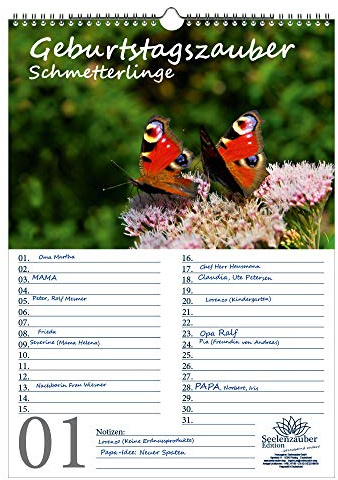 Födelsedagsplanerare Födelsedagskalender Fjäril Magi Din A3 Kalender Fjäril - Själsmagi