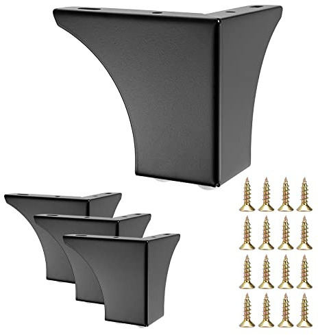 BSTKEY 4Pcs 10CM/4 Inch Modern Metal Furniture Sofa Cabinet Legs with Mounting Screws - DIY Replacement Legs Set for Furniture Cabinet Foot Legs Sofa Bed Desk Table Feet Support, Black
