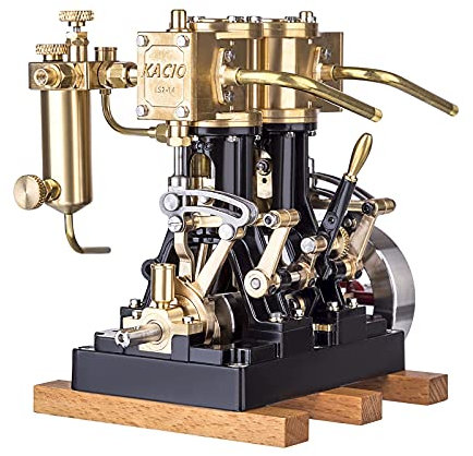 SRYC Retro Dampfmaschine Modellbausatz, Zweizylinder Hin und Her Dampfmaschine Unterstützung Vorwärts und Rückwärts für Dampfmodellboote über 80 cm Ohne Kessel