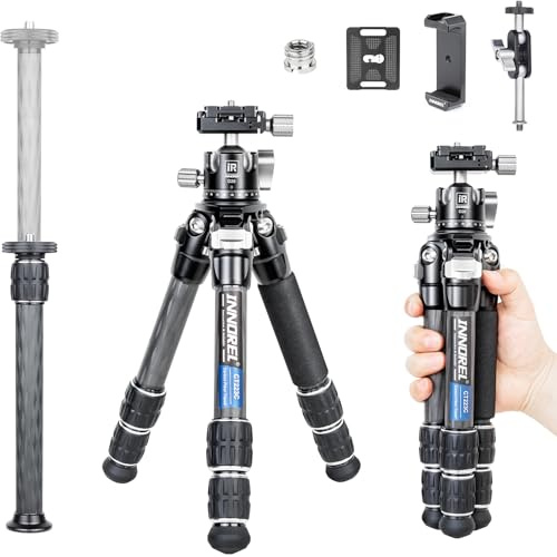 INNOREL Mini treppiede CT223C da tavolo in fibra di carbonio a 10 strati con testa a sfera a basso profilo da 28 mm e colonna centrale, supporto per fotocamera da tavolo, compatto e portatile per DSLR