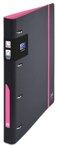 OXFORD Classeur à Anneaux European Binder For Students A4 Dos 30mm 4 Anneaux en D Couverture Polypro Expansé Bicolore Noir/Rose