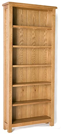 RoselandFurniture Surrey Oak Large Bookcase Traditional Rustic Waxed Solid Wood Bookshelf with 6 Shelves for Living Room, Bedroom, Hallway or Study