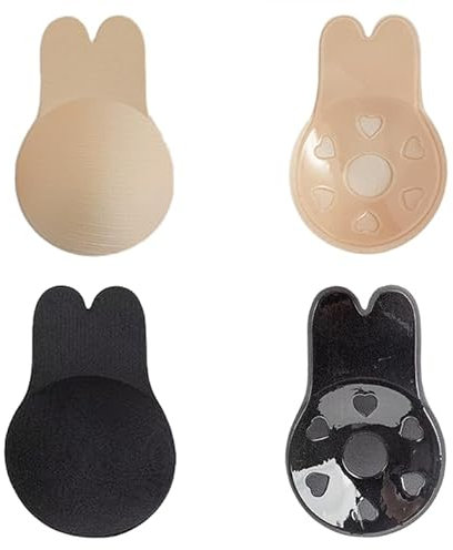 AYNKH 2 Pairs Invisible Adhesive Bras for Women Lift Nipplecovers Rabbit Strapless Backless Sticky Bra Reusable Silicone Lifting Bra C/D Cups Nude