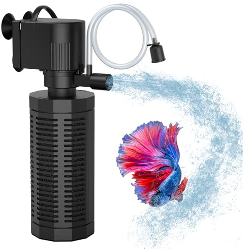 OQTTNEO Aquarium Internal Filter for 20-50 Gallons, Ultra-Quiet Fish Tank Filter Biochemical Filtration 320GPH Powerful Pump Submersible Aquarium Filter Tank Clear Air Supply (13W Filter)