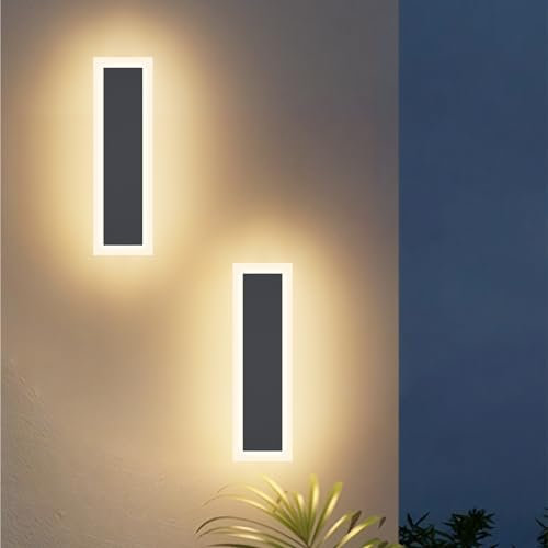 Klighten 2 Stück LED Außenwandleuchte, Anthrazit Wandleuchten Außen/Innen, Moderne Außenleuchte, IP65 Außenlampe, Aussenleuchte Eisen Acryl, Wandlampe für Gärten/Terasse, Warmweiß 3000K, 30CM/10W