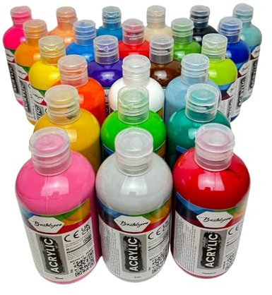 Bastelzone ACRYLFARBEN-SET 24 Farben je 250 ml. Hochpigmentierte und deckende Malfarben für Leinwand, Pouring, Holz, Stein, Papier, Gips, Metall usw. Allzweckfarben. 24 x 250ml