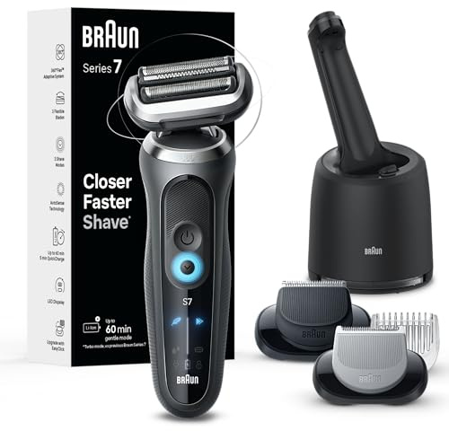 Braun Electric Shaver for Men, Series 7 7177cc, Wet & Dry Shave, Turbo & Gentle Shaving Modes, Waterproof Foil Shaver, Space Grey