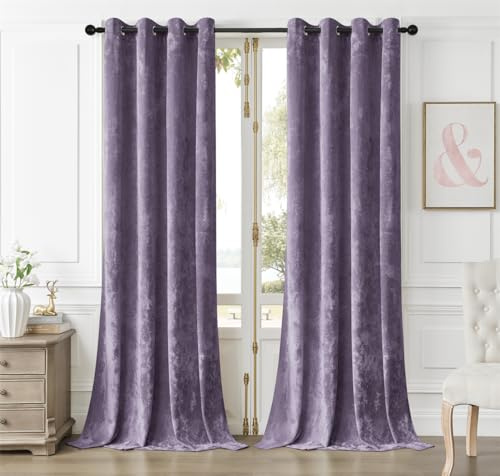 SMILETIME Lilac Purple Crushed Velvet Curtains 52x84 inch Luxurious Thermal Insulated Soundproof Drapes for Living Room Bedroom Office Soft and Durable Light-Filtering Window Treatments, 2 Panels