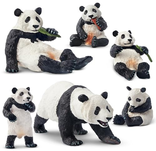 TOYMANY 6 stycken panda djurfigurer leksaker, realistiskt set med djungeldjur av plast inklusive bambu & babypandor, pedagogiska leksaker tårtdekorationer jul födelsedagspresent