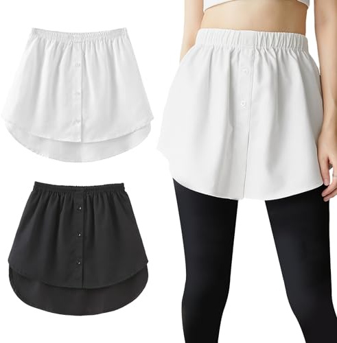 BDSHUNBF 2 Piezas Falda Camisa Falsa Mujer, Extensor de Camisa, Parte Superior e Inferior, Ajustable con Capas para Mujer