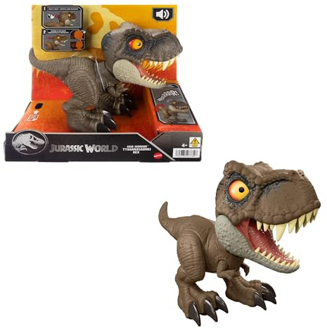 Jurassic World Tyrannosaure avec fonction rugissement Figurine de dinosaure avec fonction enregistrer et écouter, attaque et rugissement activés par la queue