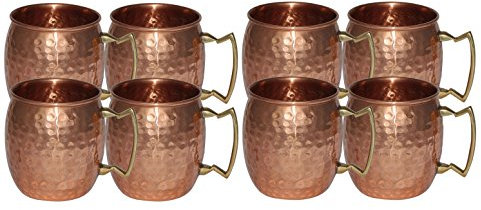 Aakrati Art Handmade - Juego de 8 tazas de cobre puro martillado Moscow Mule