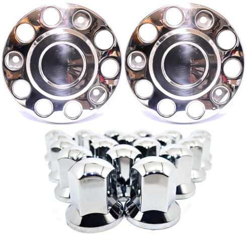 2 copribulloni per ruote per camion, 22,5 pollici, in acciaio inox, con 20 copridadi per ruote, 32 mm di lunghezza, cromati