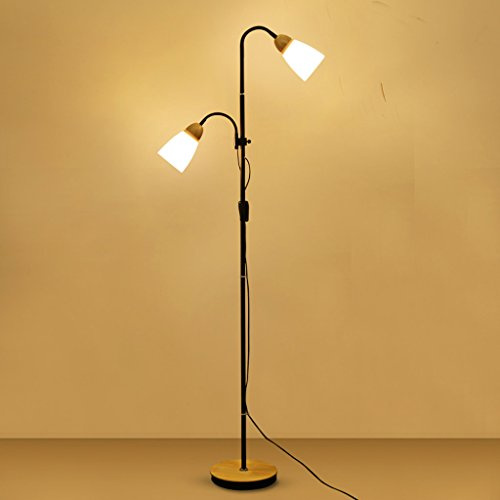 ELUKHT Standing lamp Modern Simple 2light Floor Lamp, PVC Shade Uplighter, Reading Lamp, Rubber Wood Floor Lamp Tall Standing Pole Light (Black)