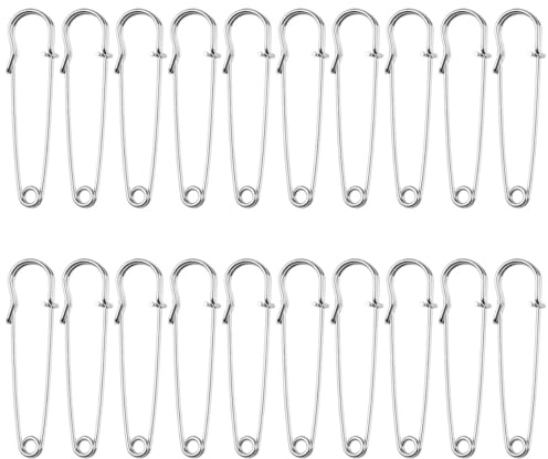 AIVEKE 20 Pcs Large Safety Pins - 2.5 inch/63 mm Metal Pins Heavy Duty Silver Pins for Quilting Safety Pins with Safety Lock for Clothes Blankets Crafts Kilts Mattress Tablecloth