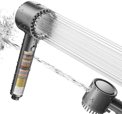 Cobbe Cabezal de Ducha con Filtro de 20 Capas, Alcachofa de Alta Presión con 5 Modos de Chorro, Ahorro de Agua, Eliminación de Cloro Residual y Bacterias para Agua Dura (Gris)