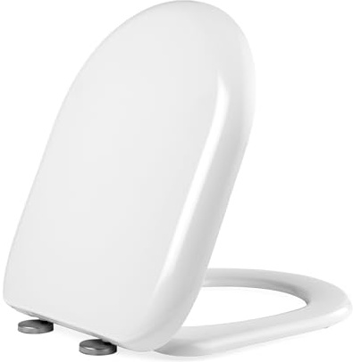 Beldray antibakteriell toalettstol - mjukt stängande lock, D-form, lätt att installera, sittstorlek 35,5 x 44 cm, lämplig för de flesta standardtoaletter, duroplast, vit
