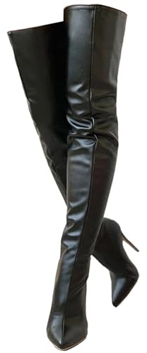 Edelaura Bottes Au-dessus du Genou pour Femme à Talons Hauts Élégantes Tige Longue Pointue Couleur Unie Bottes D'hiver avec Fermeture Éclair et Talon Aiguille Décontractées