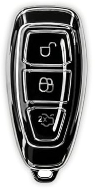2 Pcs Custodia per chiave auto in TPU,adatta per Ford B-Max, C-Max, Galaxy, Grand C-Max, S-Max, Ford Fiesta, Focus, Kuga, Mondeo – Custodia protettiva per chiave Keyless-Go a tre tasti nero-argento