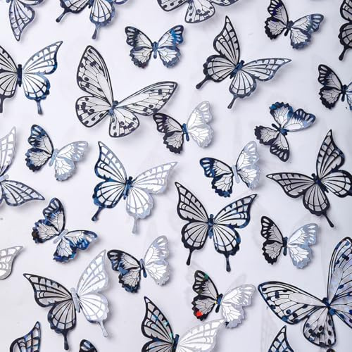 60Pcs Butterfly Wall Stickers 3D Butterflies Stickers Removable Mural Decor for Room Bedroom Decor Living Room Decor (Black)