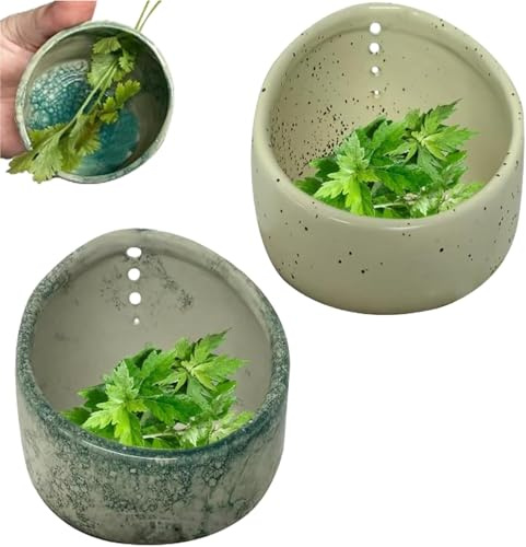 Ceramic Herb Peeler Bowl with Round Hole, Herb Strip Tool for Different Leaf Sizes, Kitchen Aid for Deflaking Herbs, Natural Pottery for Herb Processing (2 Pieces)