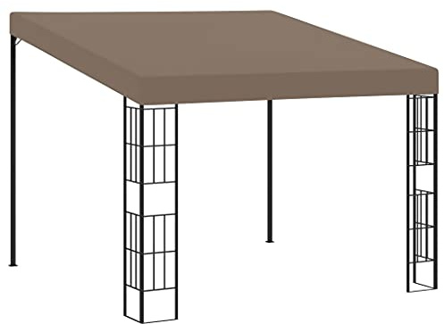 Wand-Pavillon 3x3 m Taupe, Robuster Stahlrahmen mit PA-beschichtetem Polyesterstoff, Sonnenschutz für Terrasse und Garten, Anbau-Pergola für Außenbereiche