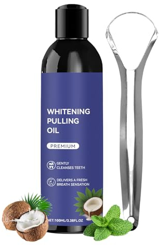 HohuzSruk Coconuts Oil Pulling Mouthwash for Teeth Whitening & FreshBreath 100ml Oil Pulling for Teeth and Gums, Whitening Pullings Oils with Tongue Scraper, Oils Mouthwash for Teens Adults Home