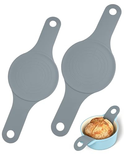 Huglux 2 Piezas Tapete Silicona Horno para Horno Holandés, Alfombrilla, Bread Sling con Asas Largas, Papel de Horno Reutilizable y Antiadherente, Accesorio Repostería para Ollas de Hierro(Gris)