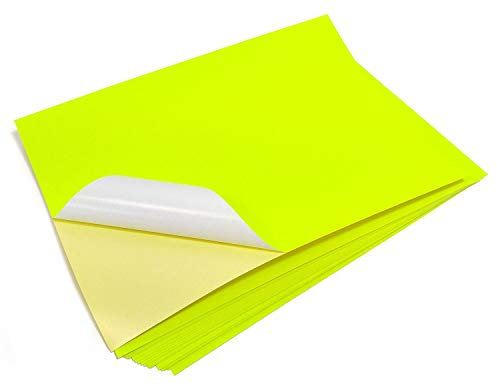 Evergreen Goods A4 10 Sheets Neon Yellow Fluorescent Paper Sticker | Self-Adhesive Laser Printable Labels | Cutting Machine Compatible | Silhouette Craft Cutters | Bold Signage & Markers