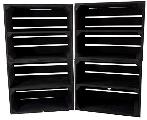 Cajas de frutas en línea, 8 unidades, color negro, con estante intermedio, 50 cm x 40 cm x 30 cm, estanterías de madera, sistema de estantería, cajas de madera, cajas de vino, zapateros clásicos para