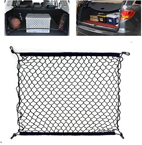 Car Cargo Net, Adjustable Elastic Organizer, Nylon Trunk Storage Net, Universal Fit for Car Boot Vehicle Van SUV (27.5'' x 27.5'')